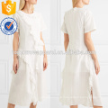 Volants coton blanc à manches courtes Midi robe d&#39;été fabrication de mode en gros femmes vêtements (TA0261D)
